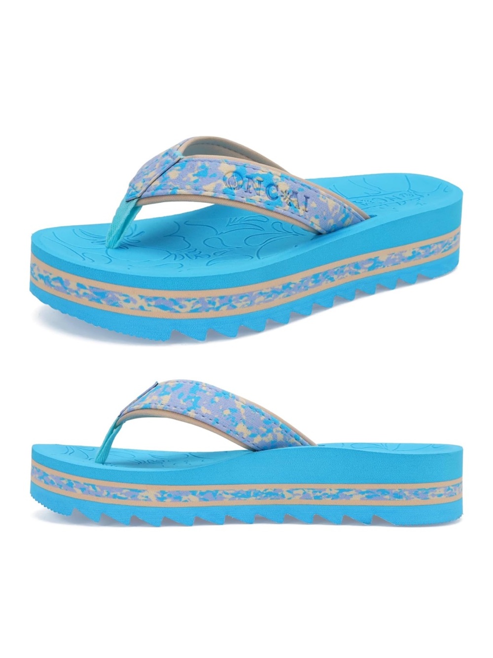 Blue Patterned Platform Flip Flops